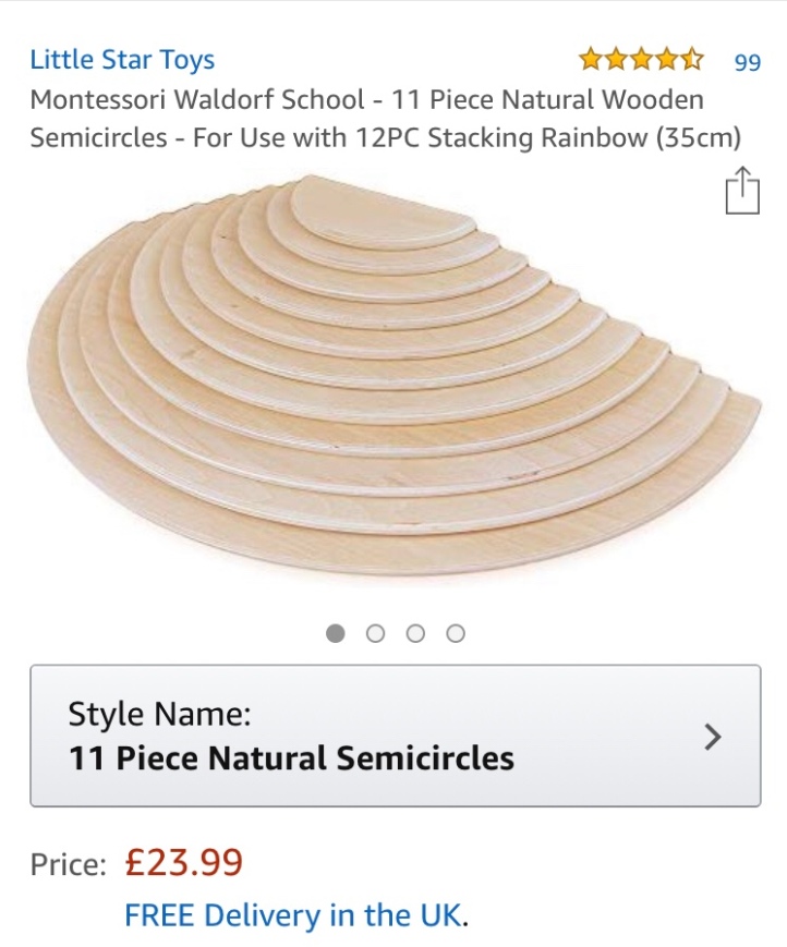 Montessori Waldorf School 11 Piece Natural Wooden Semicircles For Use with 12PC Stacking Rainbow 35cm
